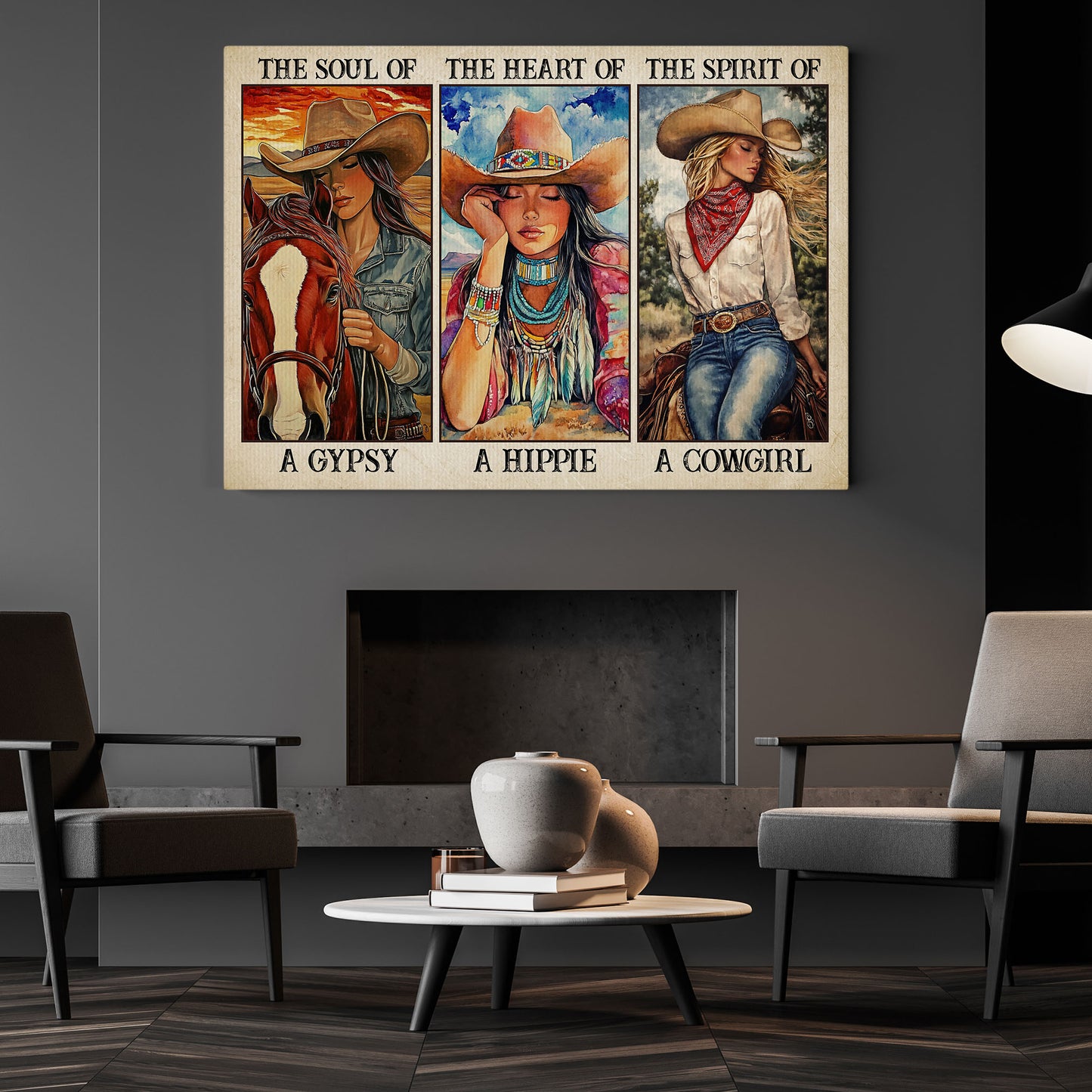 Motivational Cowgirl Canvas Painting, The Soul Of A Gypsy Country Wall Art Decor, Poster Gift For Horse Lovers