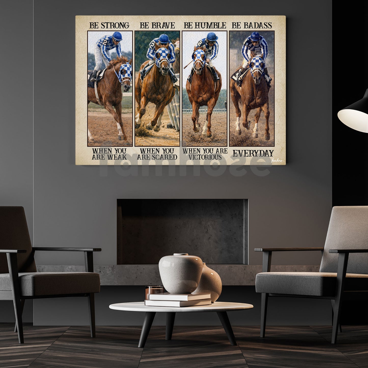 Secretariat Horse Canvas Painting, Be Strong Be Brave Be Humble Be Badass Wall Art Decor, Poster Gift For Horse Racing Lovers, Fan Of Kentucky Derby