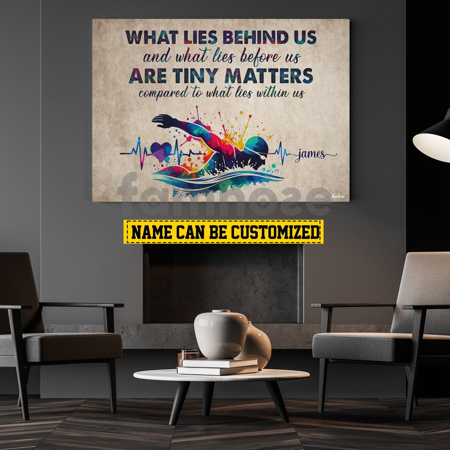 Motivational Personalized Swimming Man Canvas Painting, What Lies Behind Us Sport Wall Art Decor, Poster Gift For Swimming Lovers