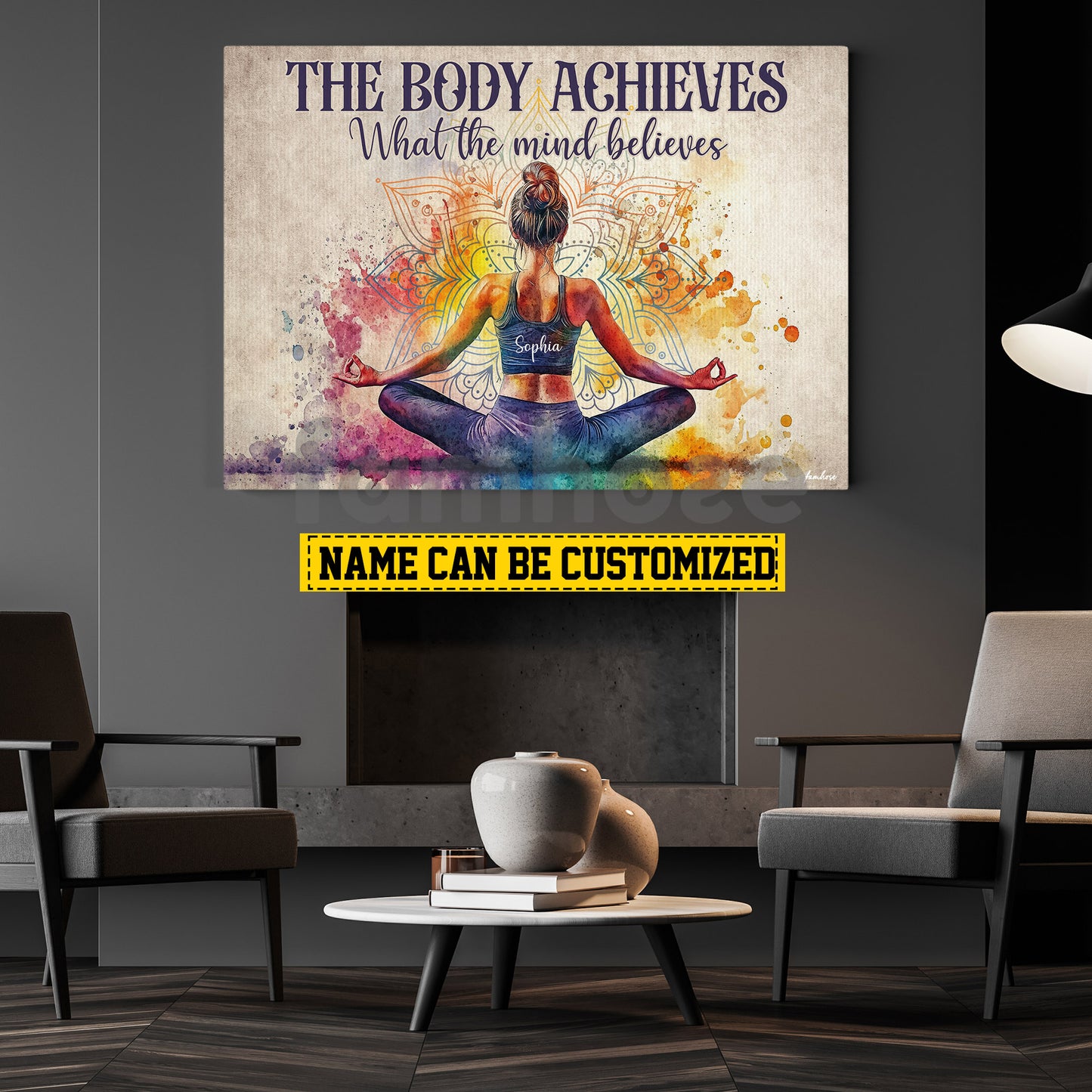 Motivational Personalized Yoga Woman Canvas Painting, The Body Achieves What The Mind Believes Wall Art Decor, Poster Gift For Yoga Lovers