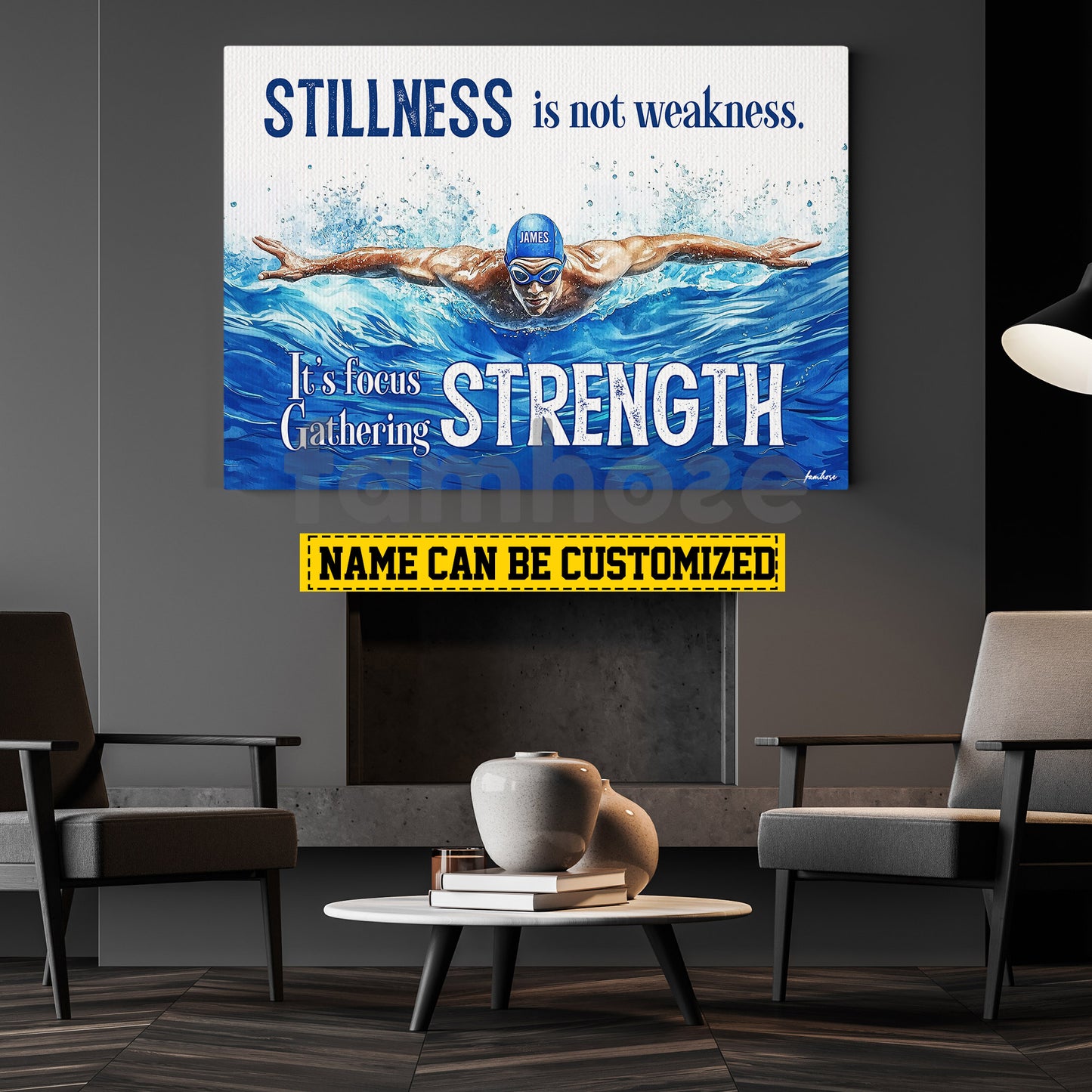 Motivational Personalized Swimming Man Canvas Painting, Stillness Is Not Weakness It's Focus Gathering Strength Sport Wall Art Decor, Poster Gift For Swimming Lovers