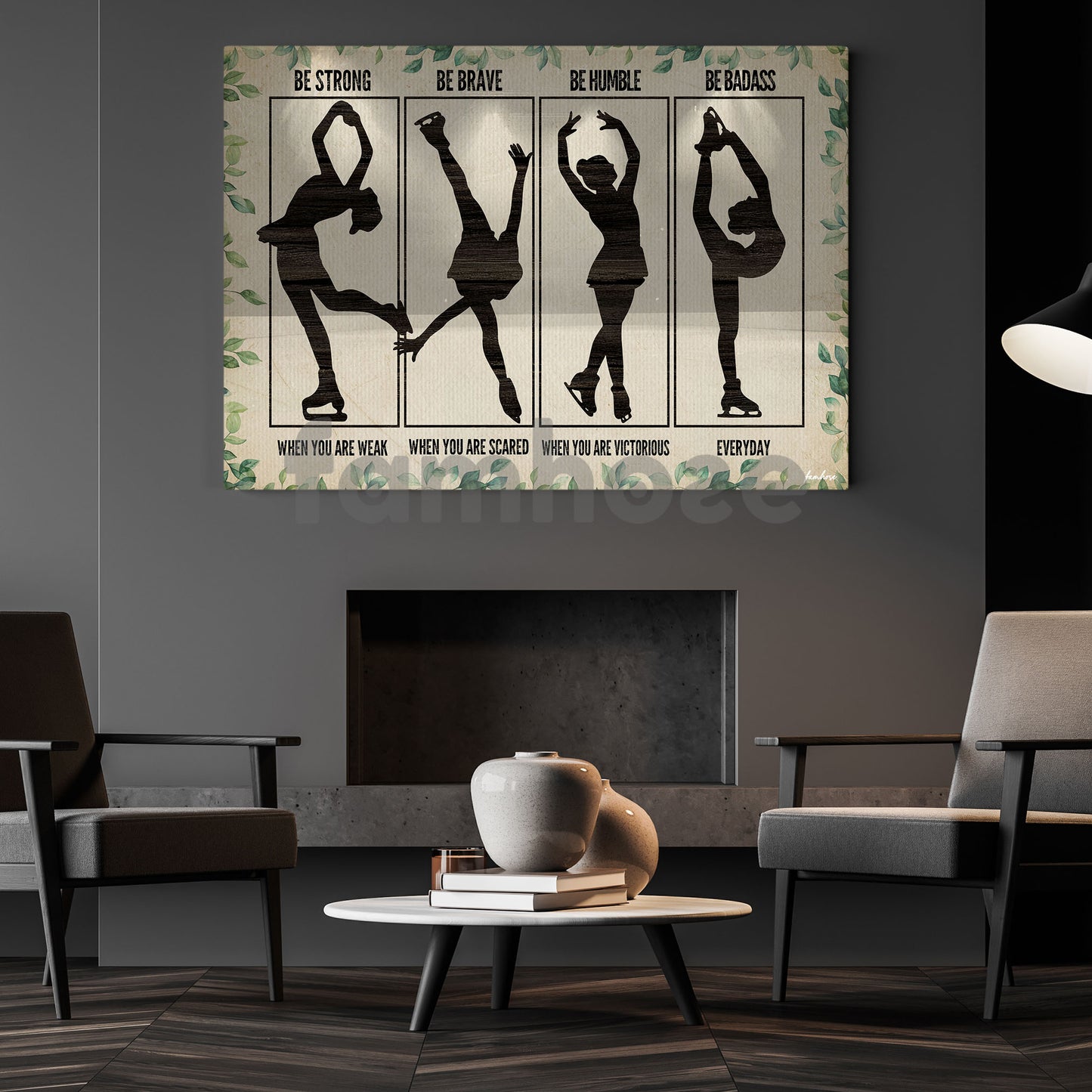 Motivational Ice Skating Girl Canvas Painting, Be Strong, Brave Humble And Badass Sport Wall Art Decor, Poster Gift For Ice Skating Lovers