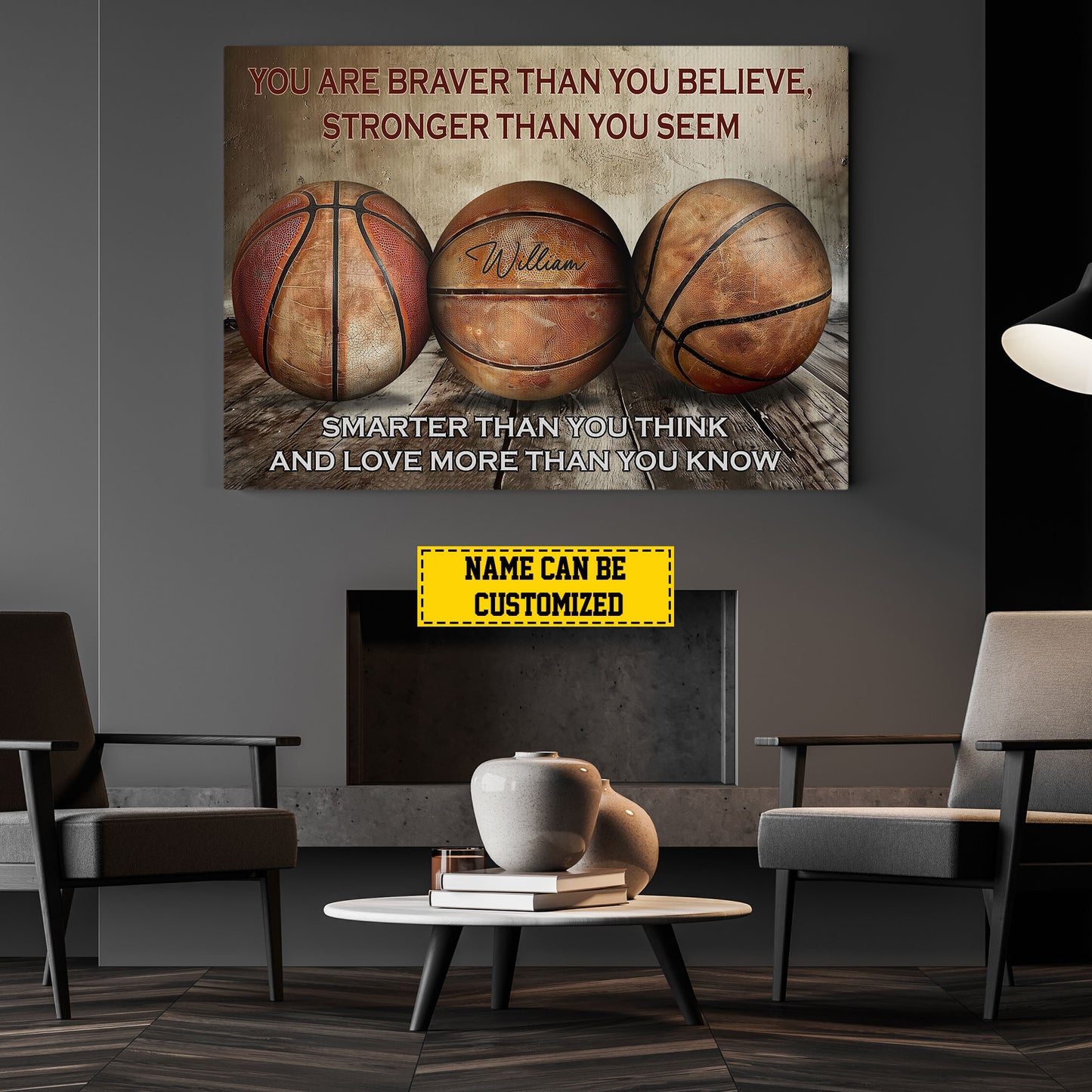 Personalized Motivational Basketball Canvas Painting, You're Braver Than You Believe, Sports Quotes Wall Art Decor, Poster Gift For Basketball Lovers, Basketball Players