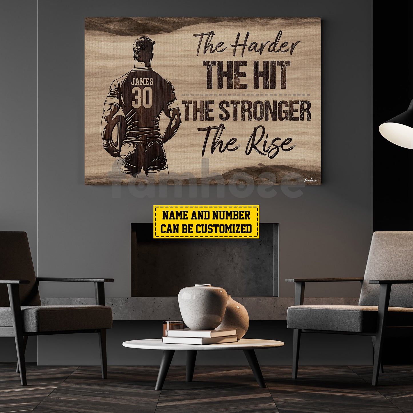 Motivational Personalized Rugby Man Canvas Painting, The Harder The Hit Wall Art Decor, Poster Gift For Rugby Lovers