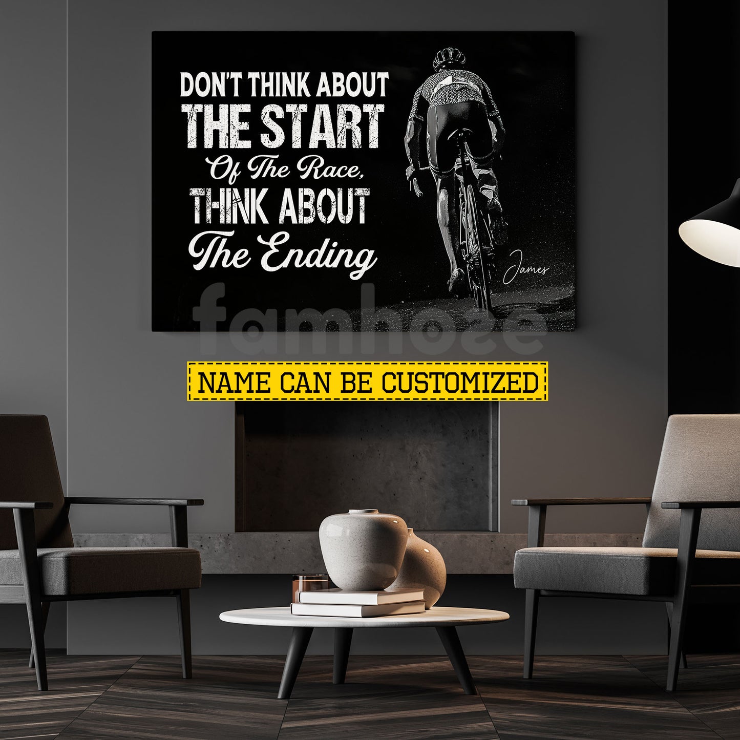 Personalized Cycling Canvas Painting, Don't Think About The Start Of The Race Think About The Ending Sport Wall Art Decor, Poster Gift For Cycling Lovers