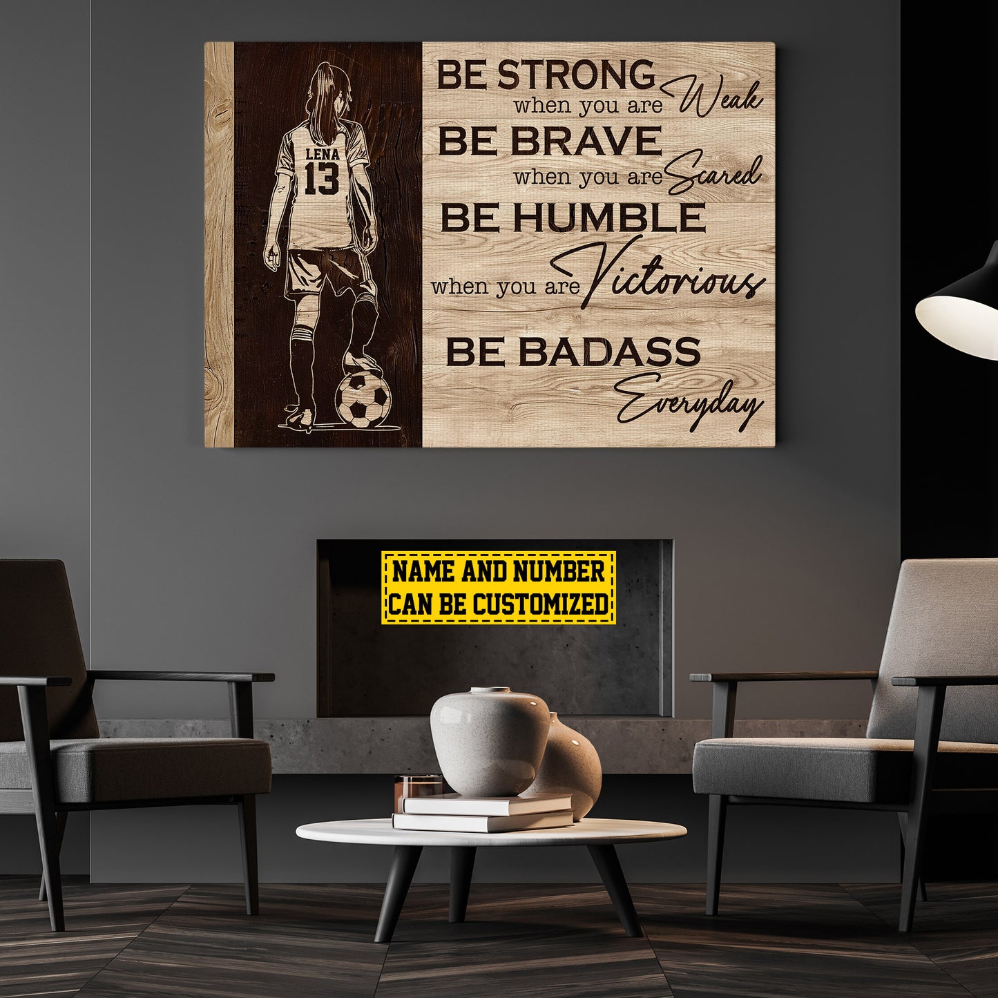 Personalized Motivational Soccer Girl Canvas Painting, Be Strong Be Brave Be Humble, Sports Quotes Wall Art Decor, Poster Gift For Soccer Lovers