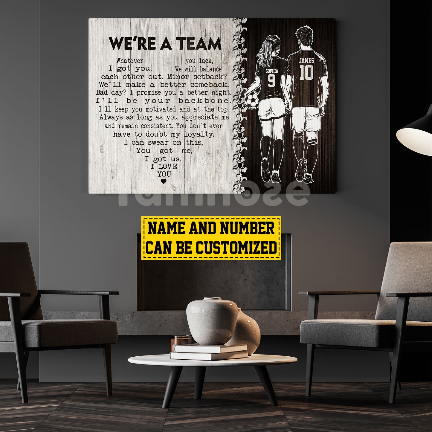 Romantic Personalized Soccer Couple Canvas Painting, We're A Team Sports Quotes Wall Art Decor, Poster Valentine's Day Gift For Soccer-Loving Couple