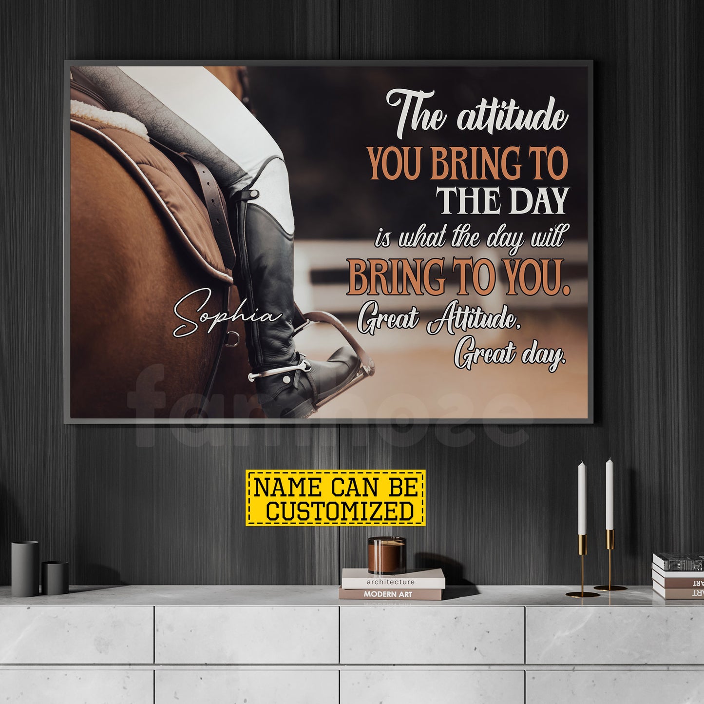 Motivational Personalized Horse Riding Girl Canvas Painting, The Attitude You Bring To The Day Wall Art Decor, Poster Gift For Horse Girl