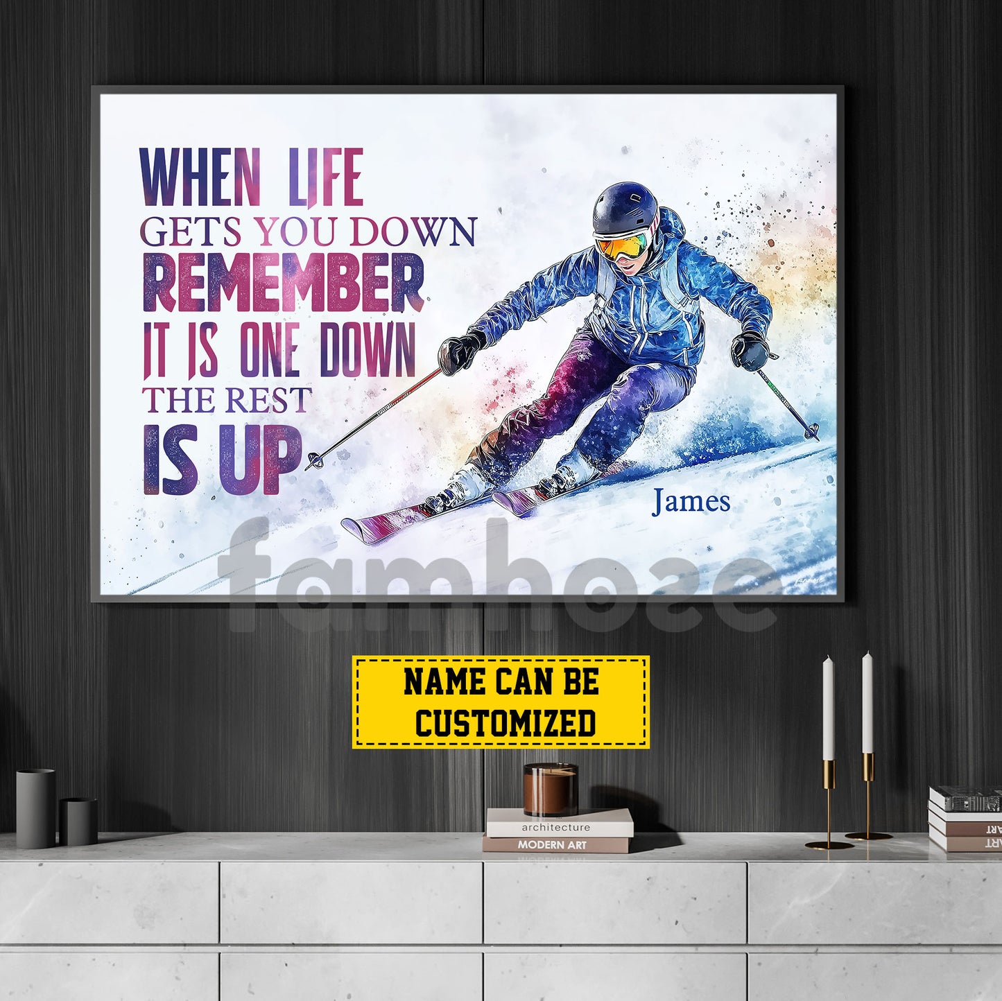 Personalized Skiing Canvas Painting, When Life Gets You Down Sport Wall Art Decor, Poster Gift For Skiing Lovers