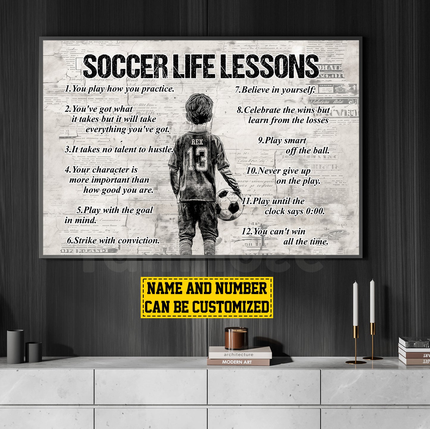 Personalized Soccer Boy Canvas Painting For Kids - Inspiring Quotes Life Lessons Poster Gift For Young Soccer Fans