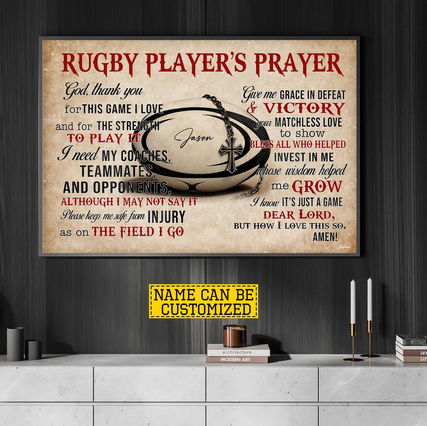 Personalized Rugby God Canvas Painting, Rugby Player's Prayer Sport Wall Art Decor, Poster Gift For Rugby Lover