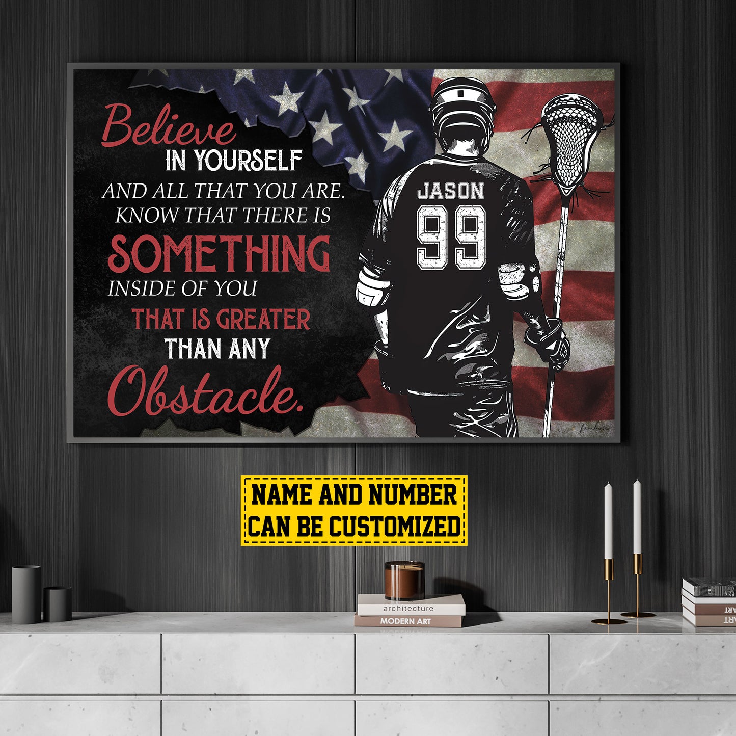 Personalized Motivational Lacrosse Canvas Painting, Believe In Yourself, Sports Quotes Wall Art Decor, Poster Gift For Lacrosse Lovers, Lacrosse Boys