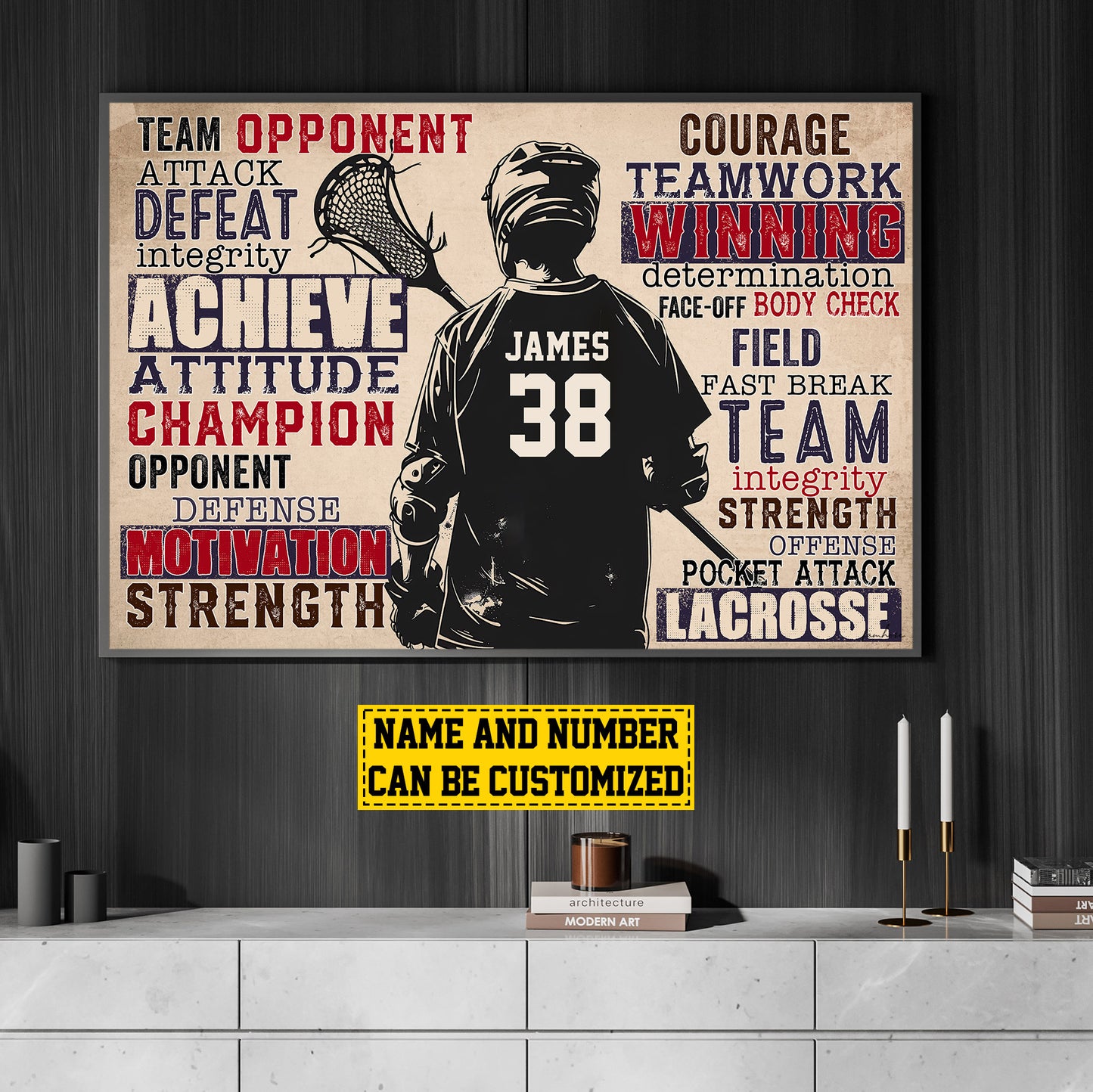 Personalized Motivational Lacrosse Canvas Painting, Champion Motivation Strength, Sports Quotes Wall Art Decor, Poster Gift For Lacrosse Lovers, Lacrosse Boys