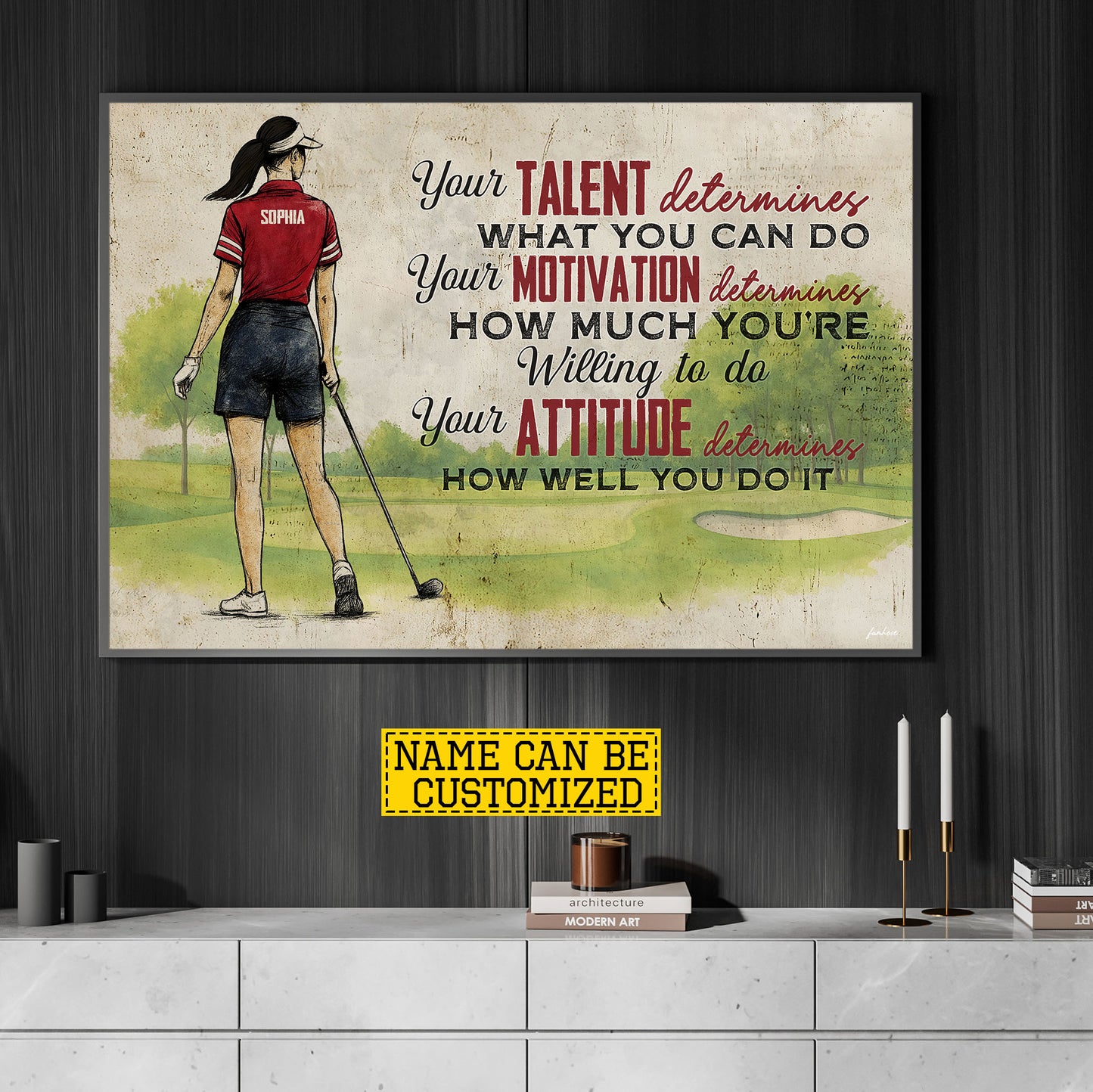 Motivational Personalized Golf Girl Canvas Painting, Your Talent Determines What You Do Sport Wall Art Decor, Poster Gift For Golf Lover