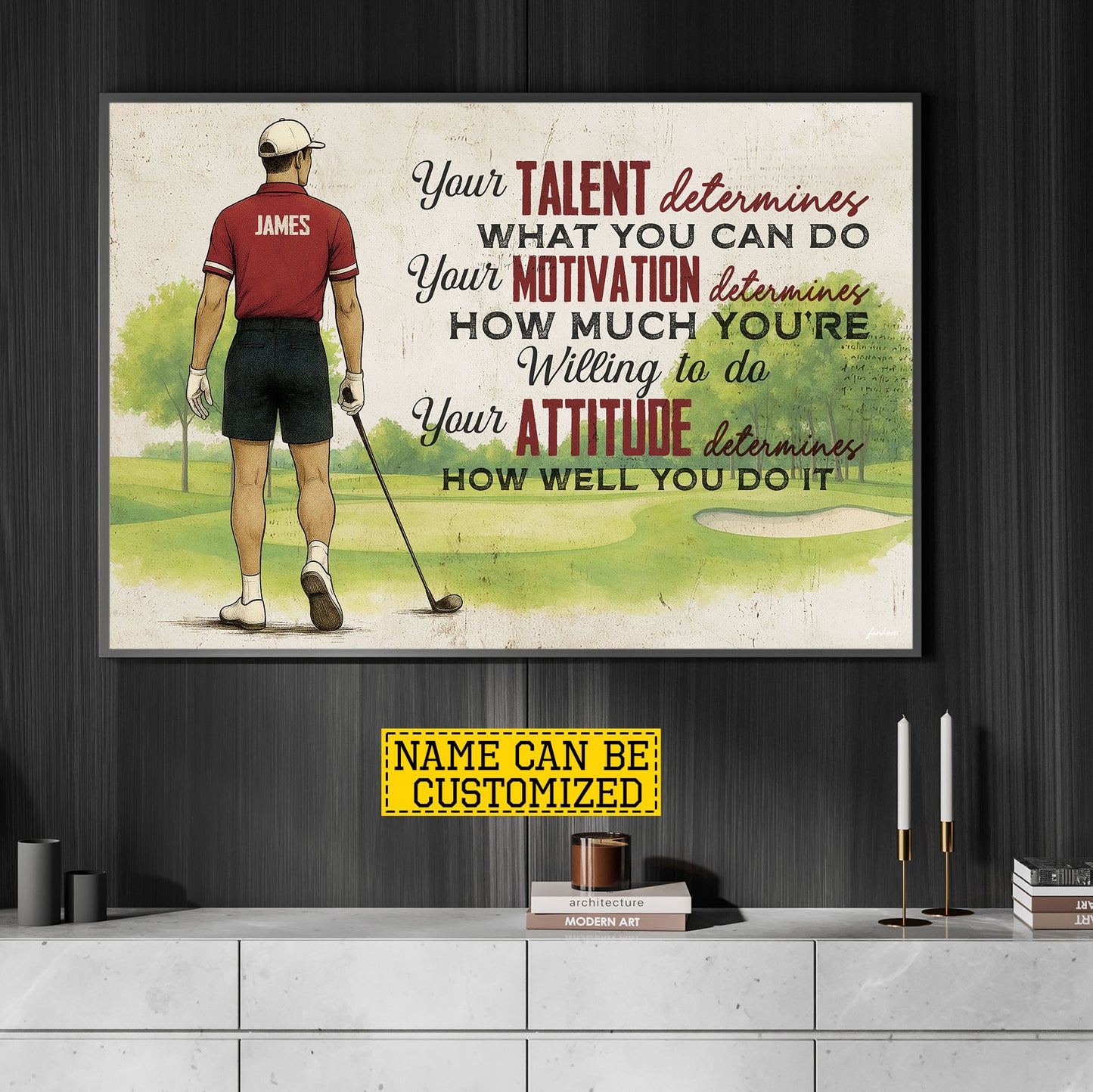 Motivational Personalized Golf Man Canvas Painting, Your Talent Determines What You Do Sport Wall Art Decor, Poster Gift For Golf Lover