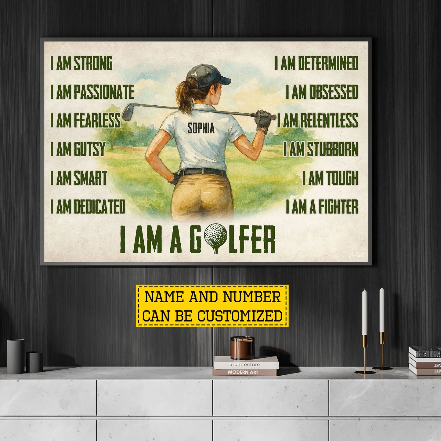 Motivational Personalized Golf Girl Canvas Painting, I Am A Golfer Sport Wall Art Decor, Poster Gift For Golf Lover