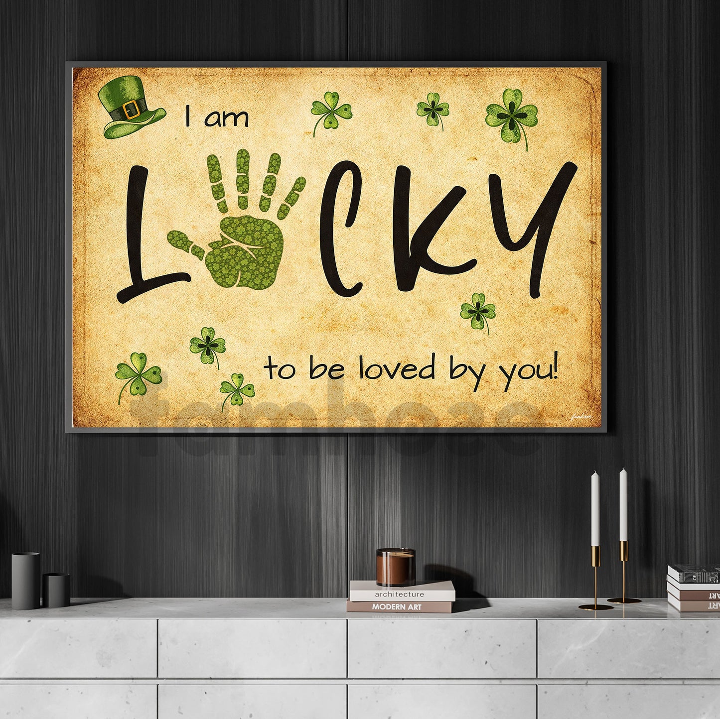 Four-Leaf Clover Canvas Painting, I Am Lucky To Be Loved By You Wall Art Decor, Poster St Patrick's Day Gift For Irish Lover