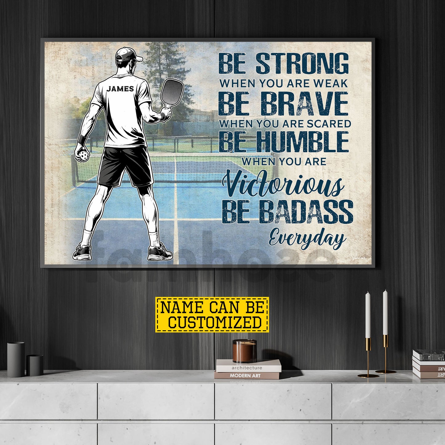 Motivational Personalized Pickleball Boy Canvas Painting, Be Strong Brave Humble And Badass Sport Wall Art Decor, Poster Gift For Pickleball Lovers