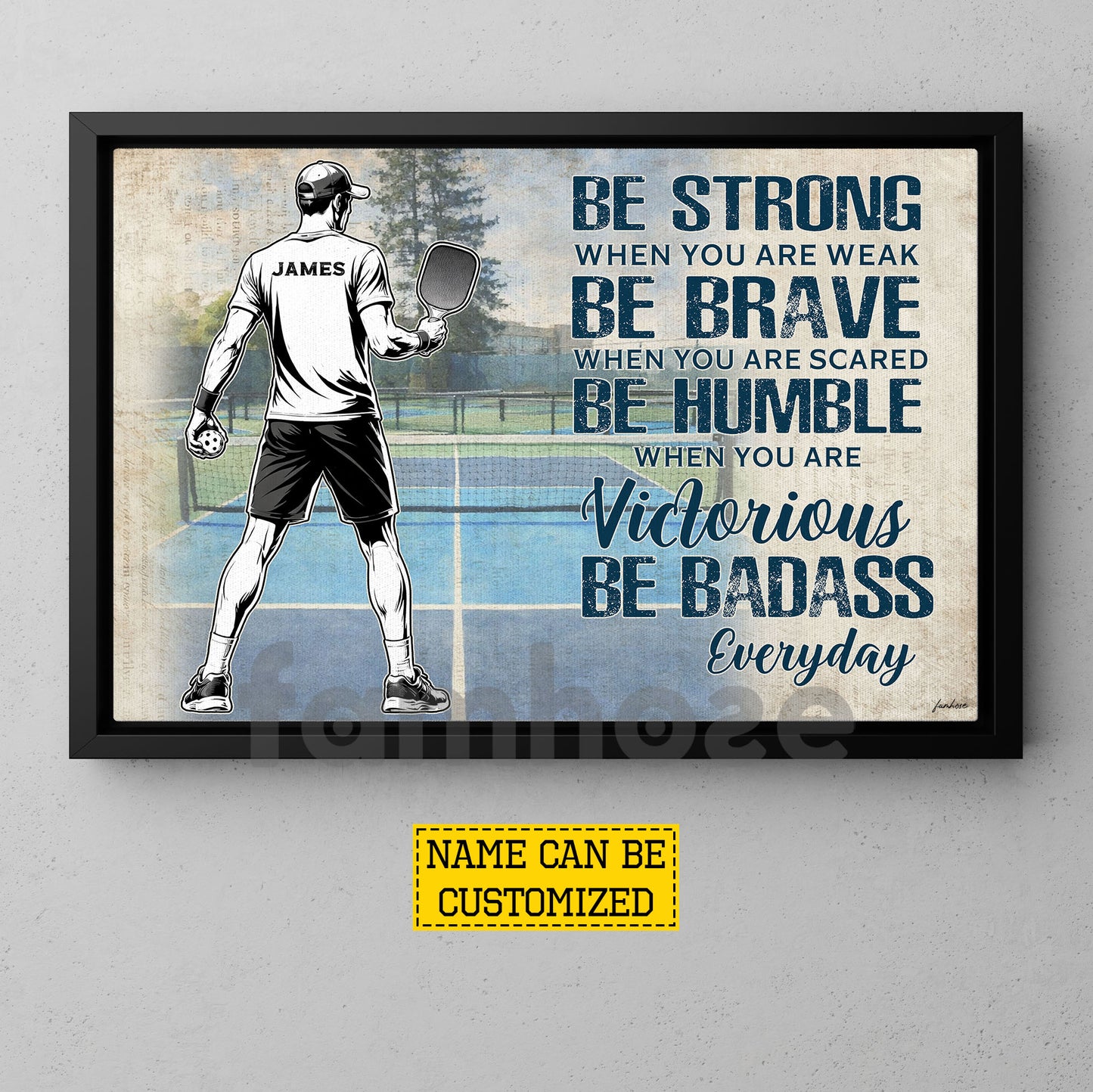 Motivational Personalized Pickleball Boy Canvas Painting, Be Strong Brave Humble And Badass Sport Wall Art Decor, Poster Gift For Pickleball Lovers
