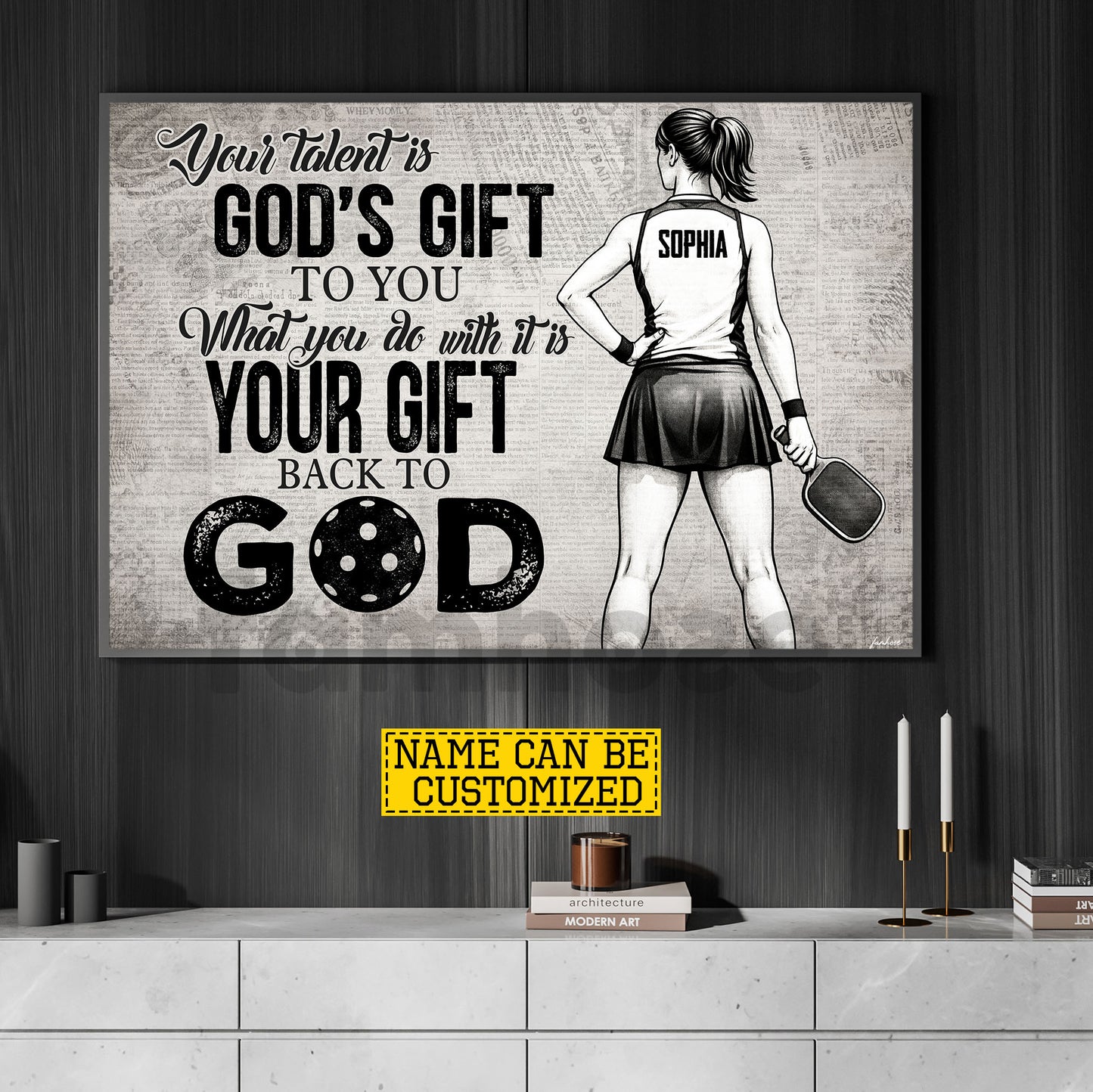 Personalized Pickleball Girl Canvas Painting, Your Talent Is God's Gift To You Sport Wall Art Decor, Poster Gift For Christians, Pickleball Lover