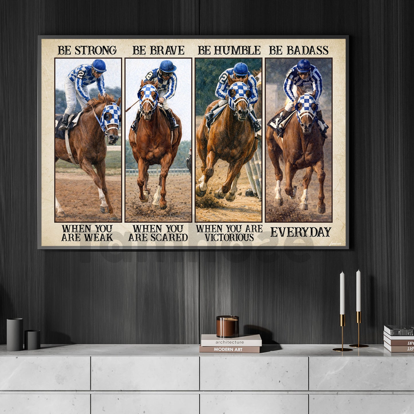 Secretariat Horse Canvas Painting, Be Strong Be Brave Be Humble Be Badass Wall Art Decor, Poster Gift For Horse Racing Lovers, Fan Of Kentucky Derby