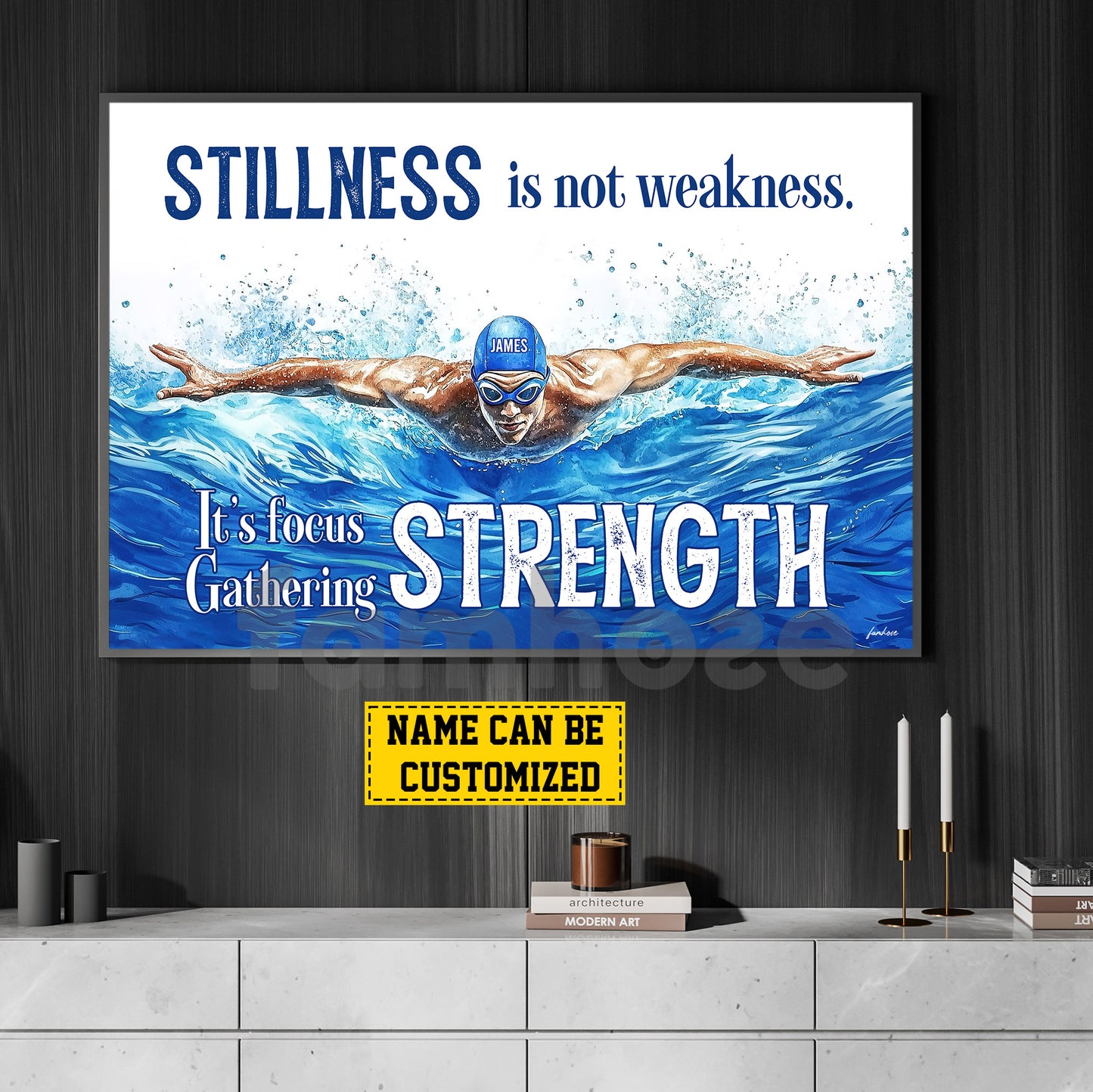 Motivational Personalized Swimming Man Canvas Painting, Stillness Is Not Weakness It's Focus Gathering Strength Sport Wall Art Decor, Poster Gift For Swimming Lovers