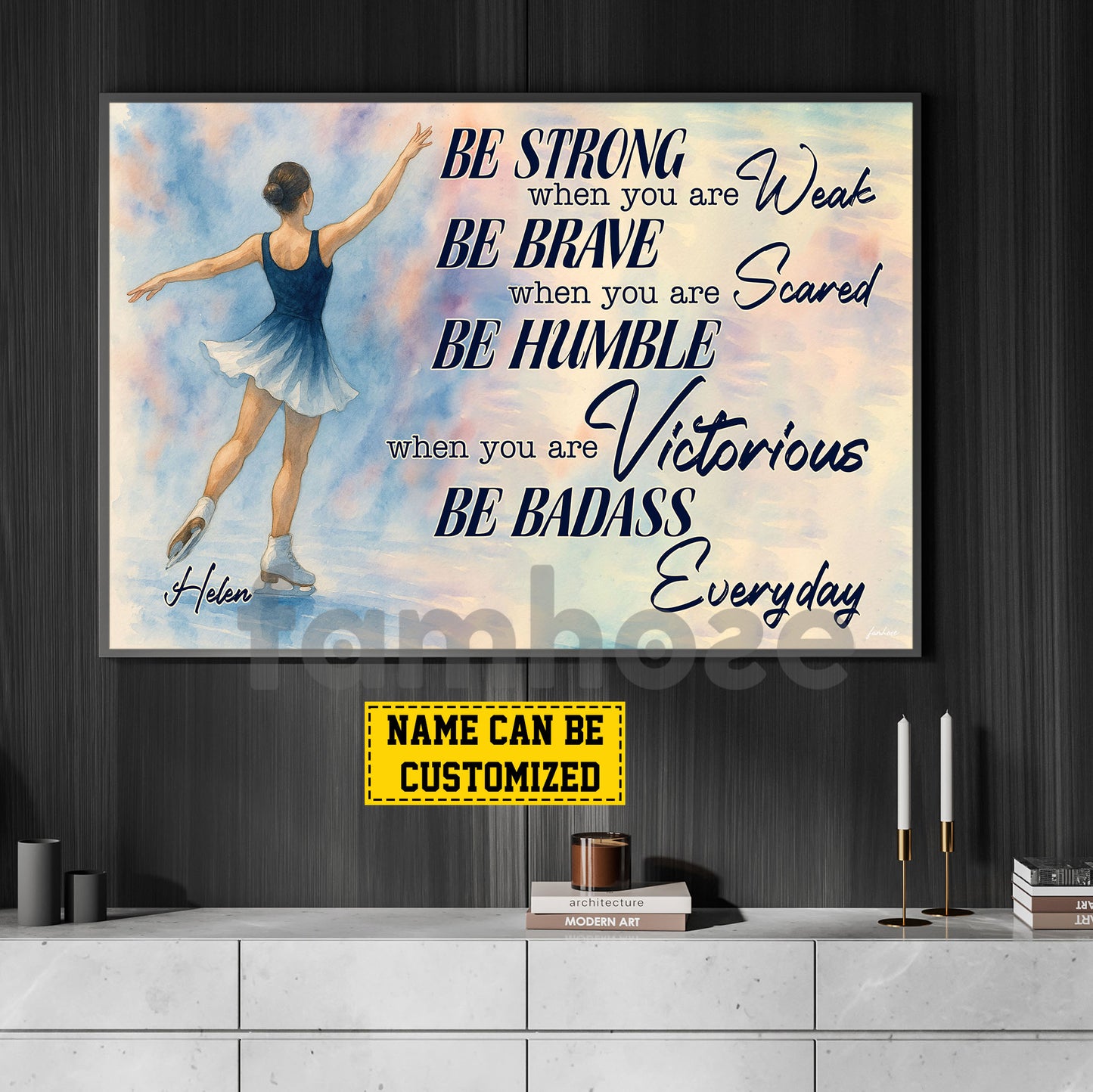 Motivational Personalized Ice Skating Girl Canvas Painting, Be Strong Brave Humble And Badass Sport Wall Art Decor, Poster Gift For Ice Skating Lovers