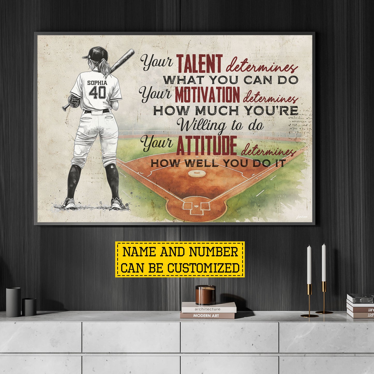 Motivational Personalized Softball Girl Canvas Painting, Your Talent Determines What You Can Do Sport Wall Art Decor, Poster Gift For Softball Lover