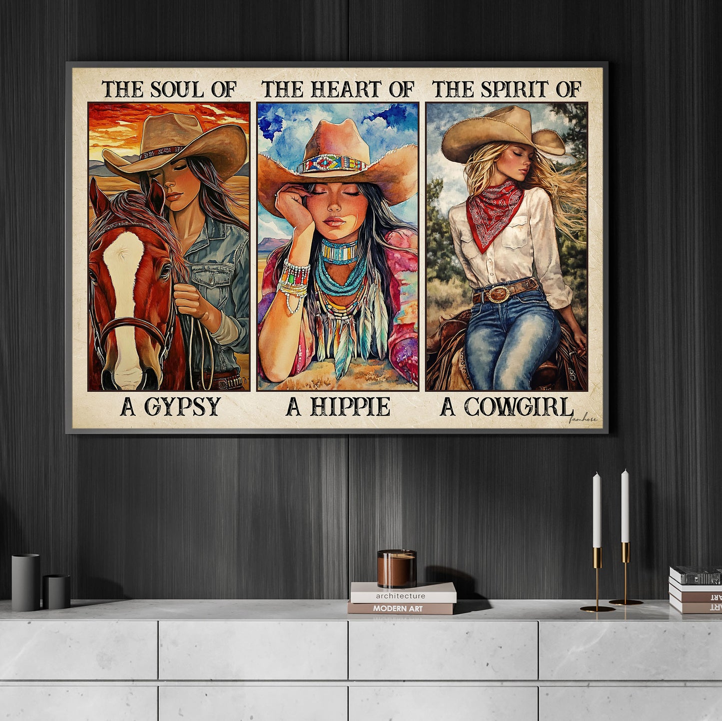 Motivational Cowgirl Canvas Painting, The Soul Of A Gypsy Country Wall Art Decor, Poster Gift For Horse Lovers