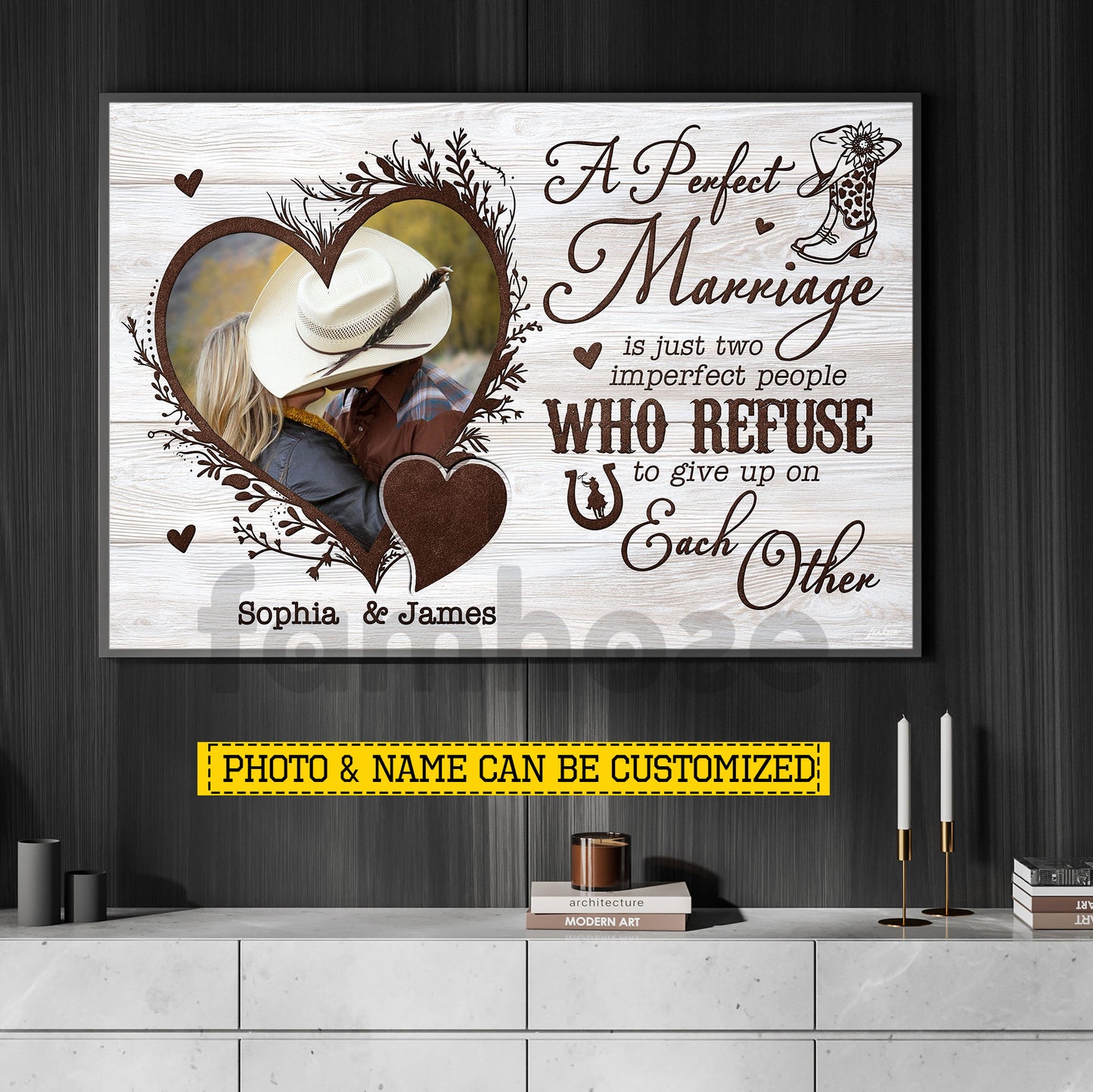 Personalized Cowboy Cowgirl Love Couple Canvas Painting, A Perfect Marriage Wall Art Decor, Poster Gift For Cowboy, Cowgirl