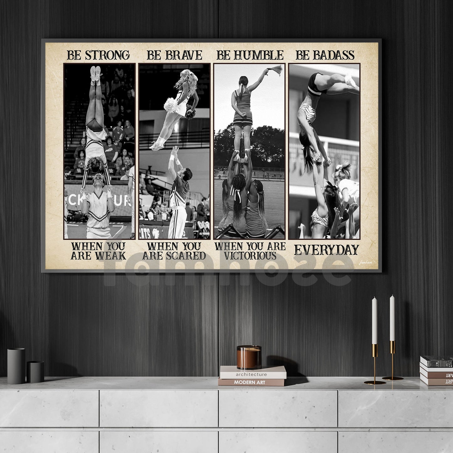 Motivational Cheerleading Canvas Painting, Be Strong, Brave, Humble And Badass Wall Art Decor, Poster Gift For Cheerleading Lovers