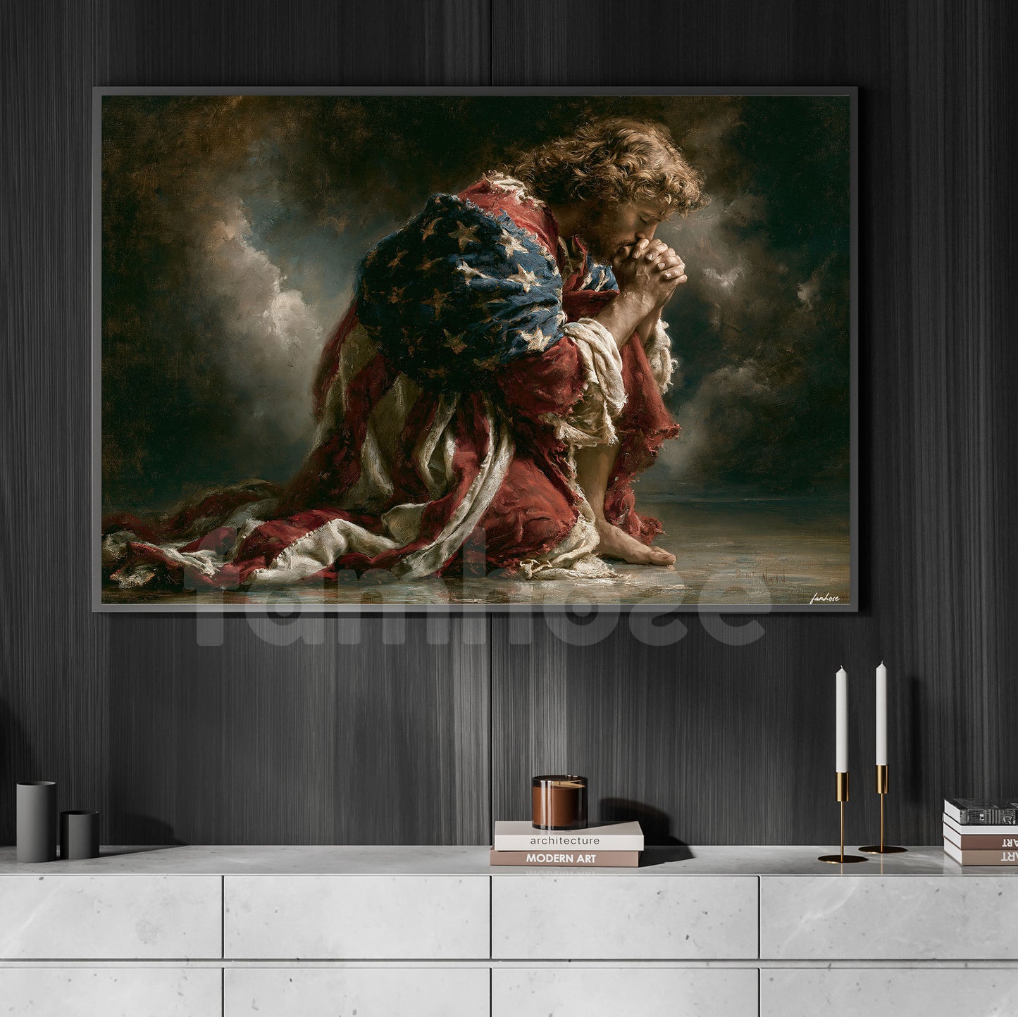 July 4th God Canvas Painting, Draped In Freedom Guided By Faith Wall Art Decor, Independence Day Poster Gift For Christian