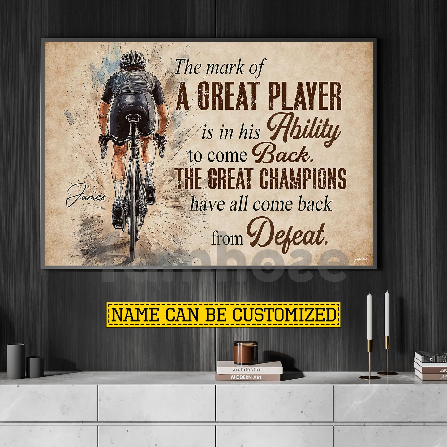 Personalized Cycling Canvas Painting, The Great Champions Have All Come Back From Defeat Sport Wall Art Decor, Poster Gift For Cycling Lovers