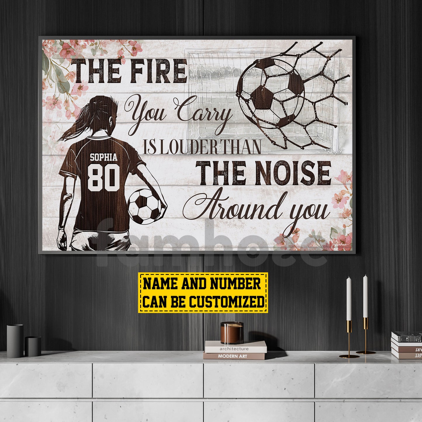 Motivational Personalized Soccer Girl Canvas Painting, The Fire You Carry Sports Quotes Wall Art Decor, Poster Gift For Soccer Lovers