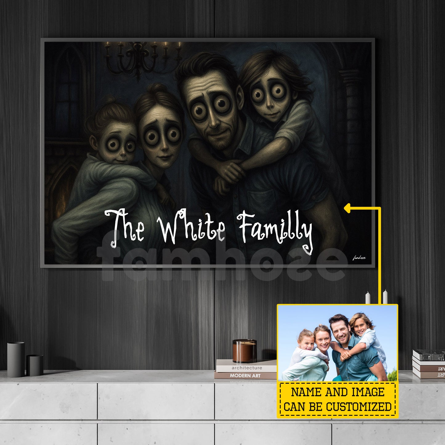 Personalized Halloween Family Canvas Painting, Family Portrait Wall Art Decor, Spooky Season Poster Gift