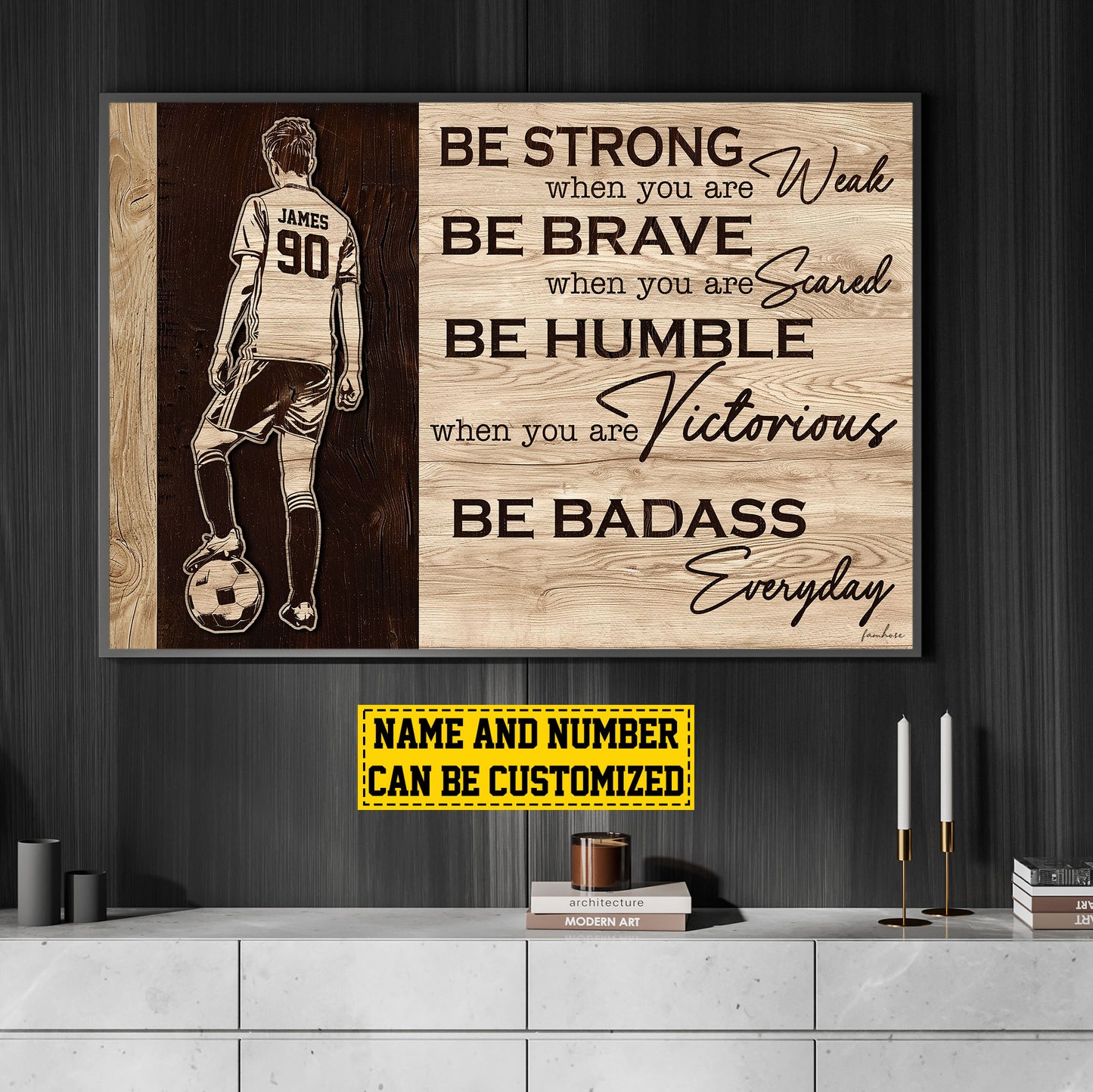 Personalized Motivational Soccer Canvas Painting, Be Strong Brave Humble Badass, Sports Quotes Wall Art Decor, Poster Gift For Soccer Lovers, Soccer Boys