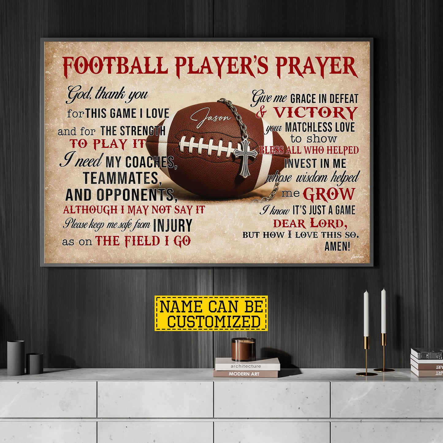Personalized Football God Canvas Painting, Football Player's Prayer Sport Wall Art Decor, Poster Gift For Football Lover