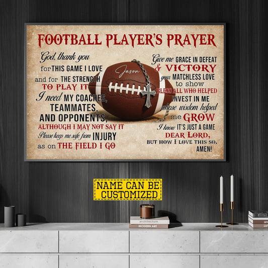 Personalized Football God Canvas Painting, Football Player's Prayer Sport Wall Art Decor, Poster Gift For Football Lover