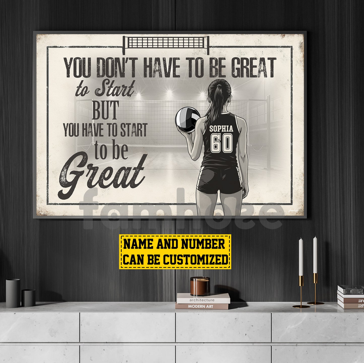Motivational Personalized Volleyball Girl Canvas Painting, You Don't Have To Be Great Sport Wall Art Decor, Poster Gift For Volleyball Lovers
