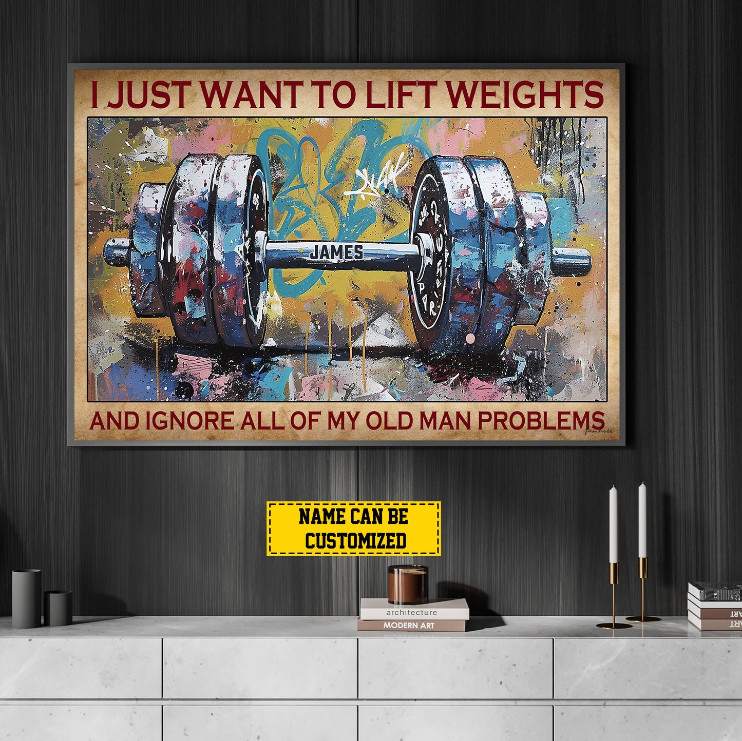 Personalized Gym Canvas Painting, I Just Want To Lift Weights, Motivational Fitness Quotes Wall Art, Ideal Poster Gift For Sports Enthusiasts