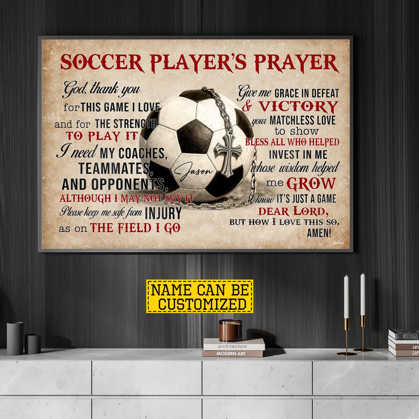 Personalized Soccer God Canvas Painting, Soccer Player's Prayer Sport Wall Art Decor, Poster Gift For Soccer Lover