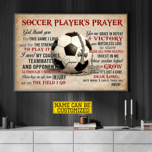 Personalized Soccer God Canvas Painting, Soccer Player's Prayer Sport Wall Art Decor, Poster Gift For Soccer Lover