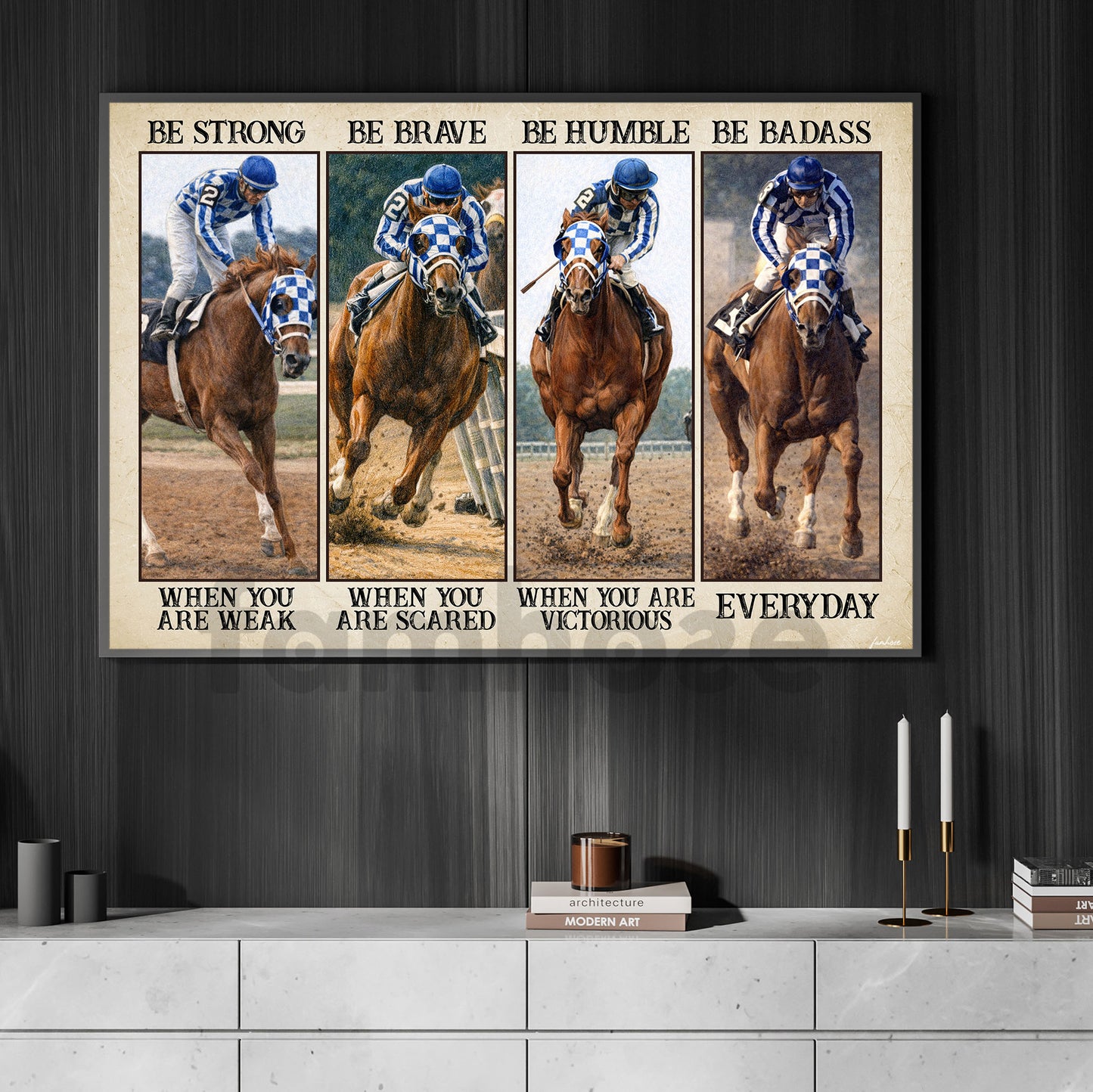Secretariat Horse Canvas Painting, Be Strong Be Brave Be Humble Be Badass Wall Art Decor, Poster Gift For Horse Racing Lovers, Fan Of Kentucky Derby