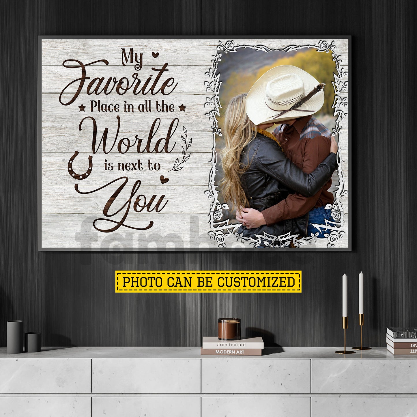 Personalized Cowboy Cowgirl Love Couple Canvas Painting, My Favorite Place In All The Word Wall Art Decor, Poster Gift For Cowboy, Cowgirl