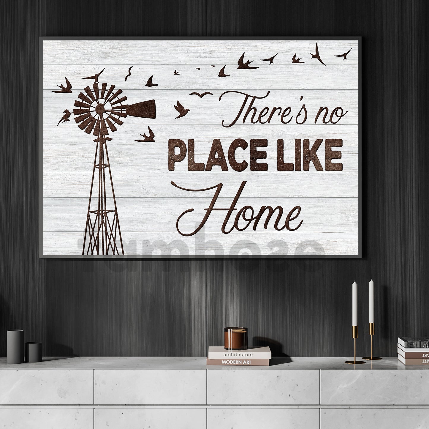 Rustic Farm Windmill Canvas Painting, There's No Place Like Home Wall Art Decor, Poster Gift For Farming Lover