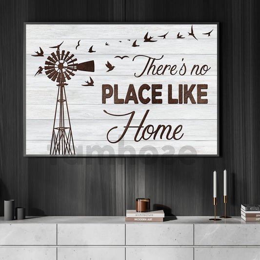 Rustic Farm Windmill Canvas Painting, There's No Place Like Home Wall Art Decor, Poster Gift For Farming Lover