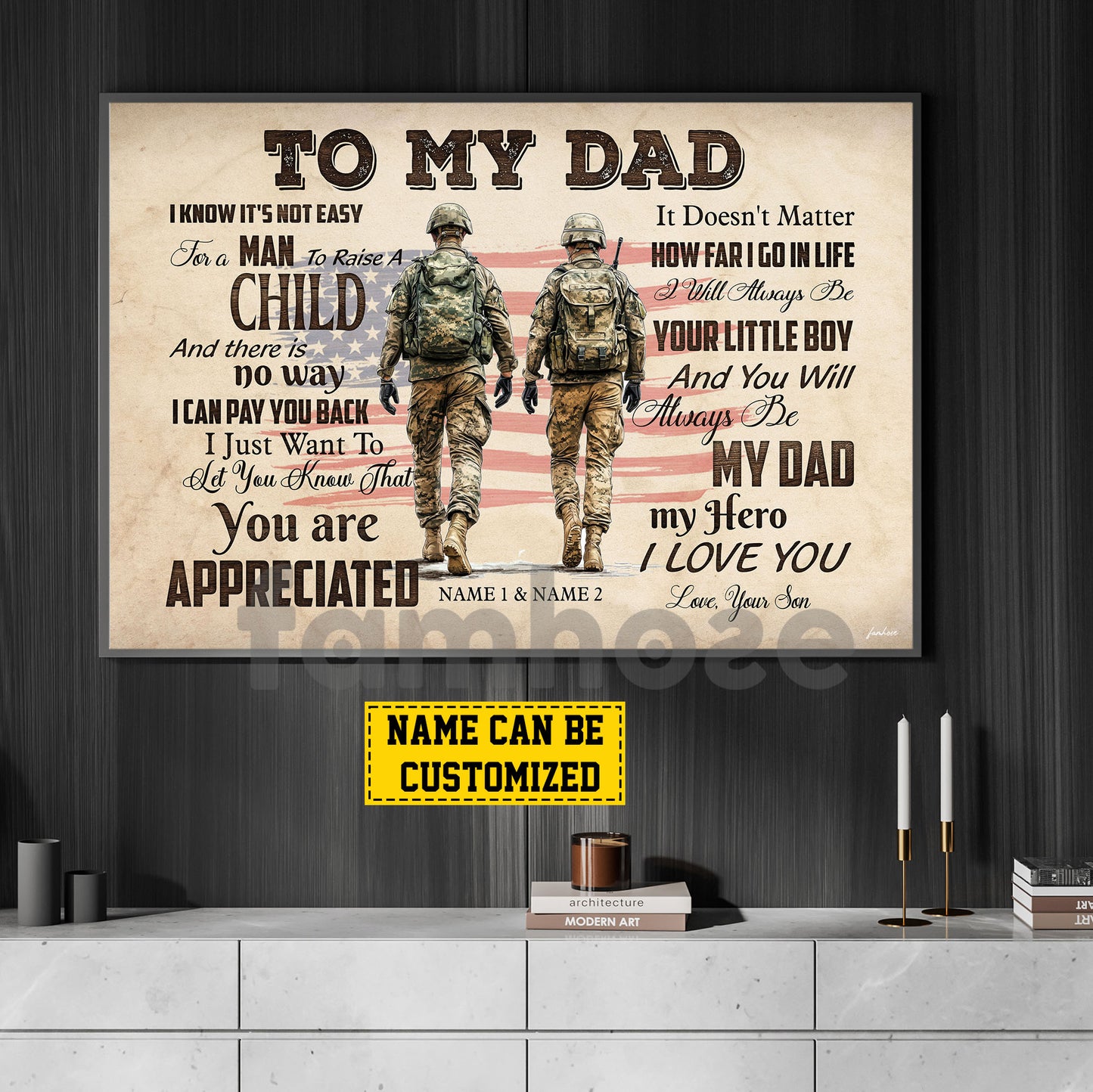 Personalized Army Dad Son Canvas Painting, To My Dad You Are Appreciated Wall Art Decor, Poster Father's Day Gift For Army Lovers