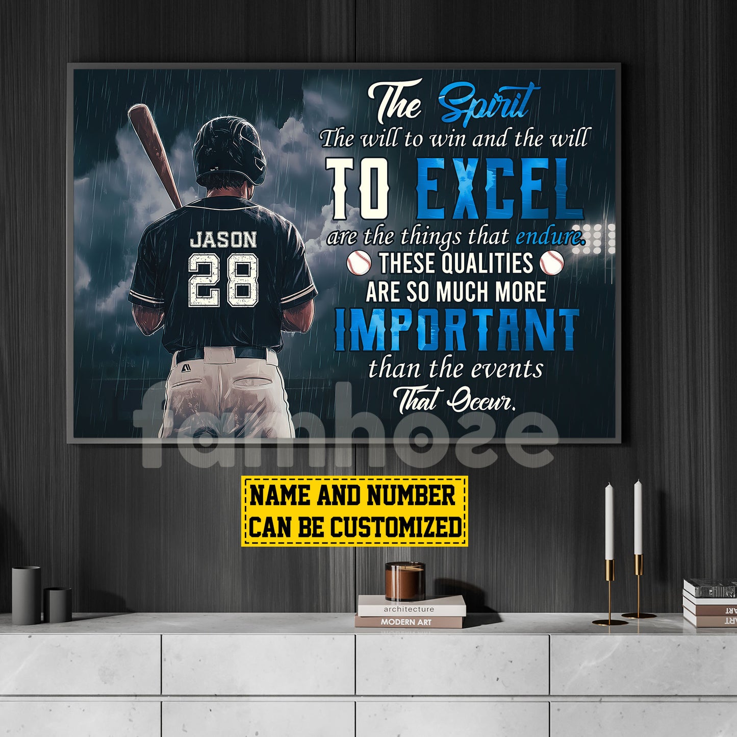 Motivational Personalized Baseball Boy Canvas Painting, The Spirit The Will To Win Sport Wall Art Decor, Poster Gift For Baseball Lovers