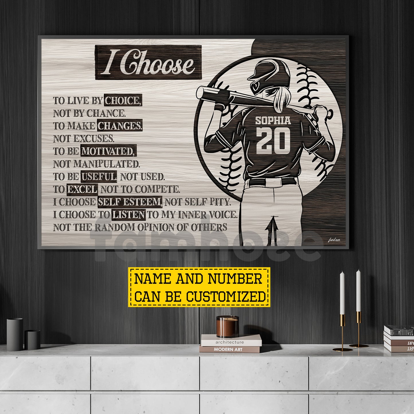 Personalized Softball Canvas Painting, I Choose To Live By Choice Sport Wall Art Decor, Poster Gift For Softball Lover