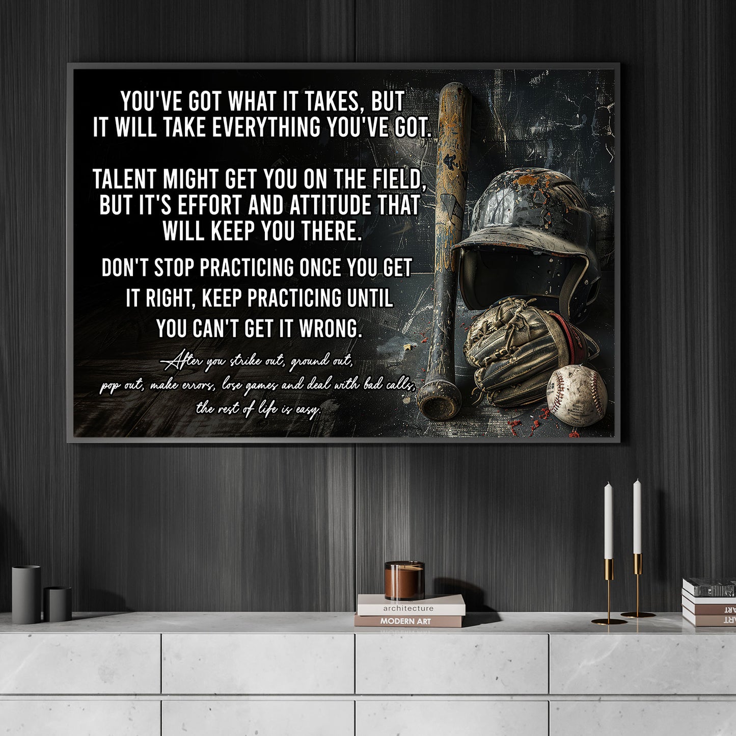 Motivational Baseball Canvas Painting, Don't Stop Practicing Once You Get It Right, Sports Quotes Wall Art Decor, Poster Gift For Baseball Lovers